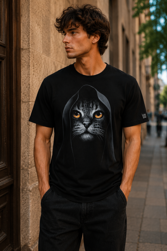 T-Shirt with Print - Cat assassin's creed Glowing in the Dark - חתול עם כובע של משחק אססין - זוהר בחושך